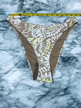 aerie Tan, White and Yellow Printed Bikini Bottom